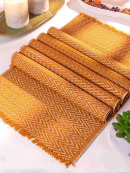 DHARINI - Mustard Madurkathi Chevron Tassels Placemats (Pack of 6)