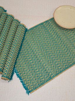 DHARINI - Teal Madurkathi Chevron Tassels Placemats (Pack of 6)