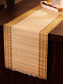 DHARINI - Ivory Madurkathi Tassels Table Runner