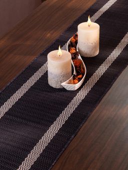 DHARINI - Charcoal Madurkathi Tassels Table Runner