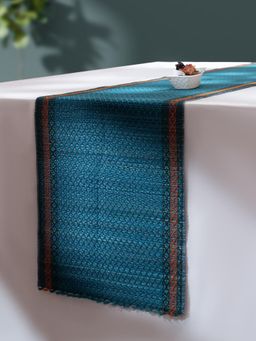 DHARINI - Teal Madurkathi Tassels Table Runner