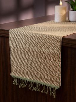 DHARINI - Sage Green Madurkathi Chevron Tassels Table Runner