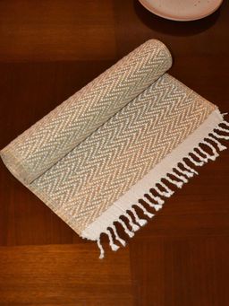 DHARINI - Ivory Madurkathi Chevron Tassels Table Runner