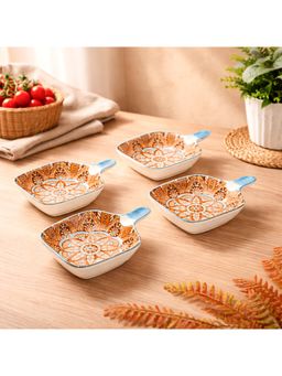 Voncasa - Square Ceramic Microwave Safe Chutney Bowls 90ml Each (Pack of 4)