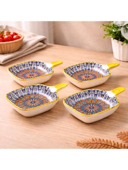 Voncasa - Square Ceramic Microwave Safe Chutney Bowls 90ml Each (Pack of 4)