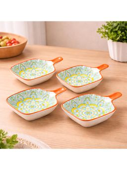 Voncasa - Square Ceramic Microwave Safe Chutney Bowls 90ml Each (Pack of 4)