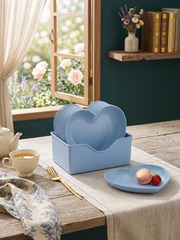 YELONA - Blue Heart Shaped Decorative, Chip & Dip Plates 10 with Stand