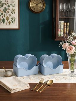 YELONA - Blue Heart Shaped Decorative, Chip & Dip Plates 20 with Stand