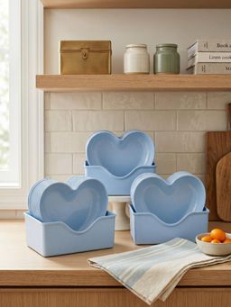 YELONA - Blue Heart Shaped Decorative, Chip & Dip Plates 30 with Stand
