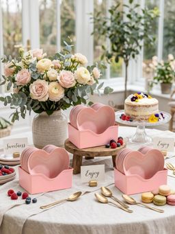 YELONA - Pink Heart Shaped Decorative, Chip & Dip Plates 30 with Stand