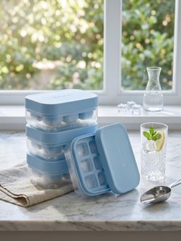 YELONA - Sky Blue Silicone & ABS Plastic Ice Cube Tray (Pack of 4)