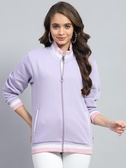 Monte Carlo - Womens Lavender Solid Mock Neck Full Sleeve Jacket