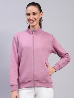 Monte Carlo - Womens Lavender Solid Mock Neck Full Sleeve Jacket