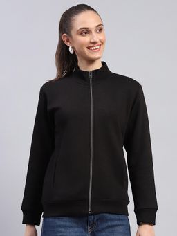 Monte Carlo - Womens Black Solid Mock Neck Full Sleeve Jacket