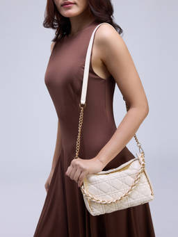 RSVP by Nykaa Fashion - White Quilted Shoulder Bag With Chain Handle For Women