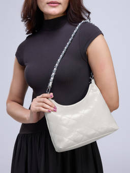 Twenty Dresses by Nykaa Fashion - Off-White Hobo Style Quilted Handbag For Women