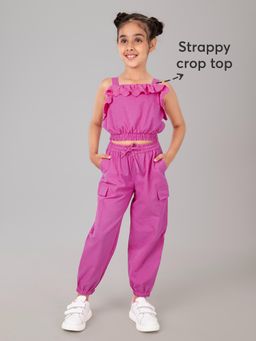 Hopscotch - 2-Pc Cotton Ruffled Blouse & Pants