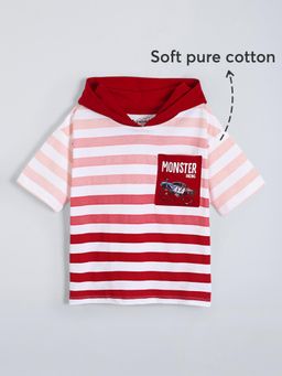 Hopscotch - Pure Cotton Striped Hooded Relaxed T-shirt