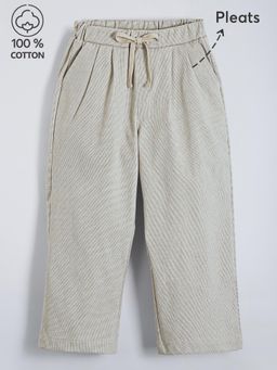 Hopscotch - Textured Cotton Loose Fit Pleated Straight Pants