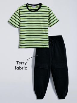 Hopscotch - 2-Pc Textured Relaxed T-shirt & Balloon Joggers