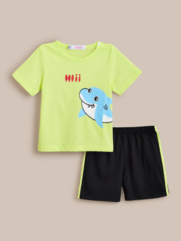 Hopscotch - 2-Pc Shark Typography T-shirt & Shorts