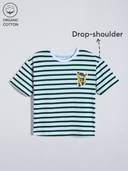 Hopscotch - Otter Patch Work Striped Cotton Relaxed T-shirt