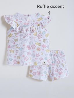 Hopscotch - 2-Pc Doodle Ruffle Blouse & Shorts