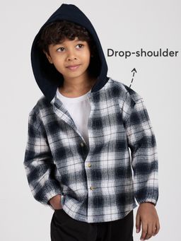 Hopscotch - Plaid Drop-Shoulder Hooded Relaxed Jacket