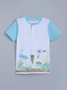 Hopscotch - Aquatic Theme Cotton Henley T-shirt