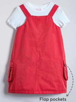 Hopscotch - 2-Pc Flap Pocket Pinafore Dress & Slim Fit T-Shirt