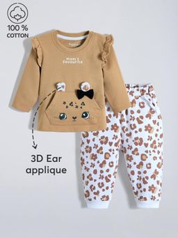 Hopscotch - 2-Pc Animal Face Ruffle Cotton Jogger Set