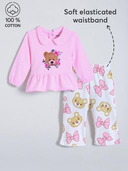 Hopscotch - 2-Pc Cotton Bear & Bows Pant Set