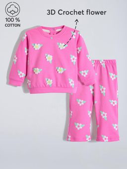Hopscotch - 2-Pc Floral 3D Crochet Cotton Jogger Set