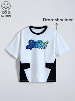 Hopscotch - Contrast Panel Cotton Relaxed T-shirt