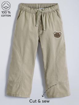 Hopscotch - Loose Fit Cotton Bear Patch Straight Pants