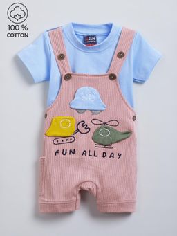 Hopscotch - 2-Pc Applique Detail Cotton Dungaree Set