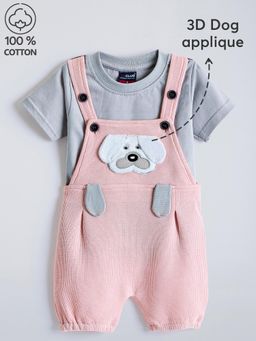 Hopscotch - 2-Pc Cotton Dog Applique Overall Set