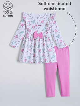 Hopscotch - Floral Bow Applique Cotton Dress