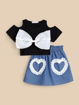 Hopscotch - 2-Pc Oversized Bow Blouse & Skirt