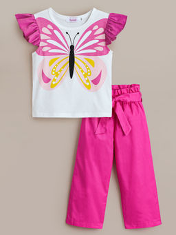 Hopscotch - 2-Pc Butterfly Ruffled Blouse & Pants