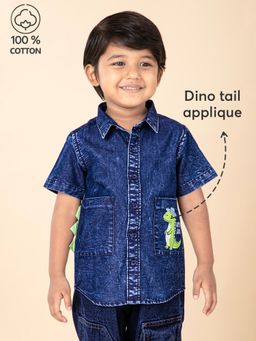 Hopscotch - Dino Buddy Applique Cotton Denim Shirt