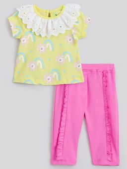 Hopscotch - 2-Pc Flower Cotton Pant Set