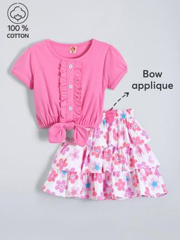 Hopscotch - 2-Pc Cotton Floral Bow Applique Skirt Set