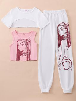 Hopscotch - 3-Pc Graphic T-Shirt, Tank Top & Pant Set