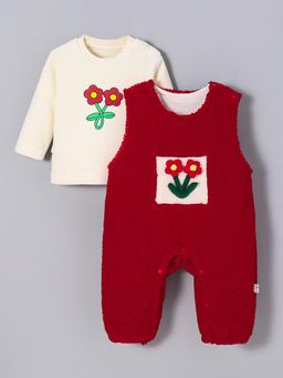 Hopscotch - 2-Pc Flower Motif Dungaree Set