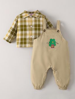Hopscotch - 2-Pc Checkered Applique Shirt & Dungaree