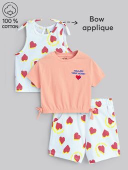 Hopscotch - 3-Pc Heart T-shirt, Tank Top & Shorts