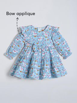 Hopscotch - Bow Applique Ruffled Casual Dress