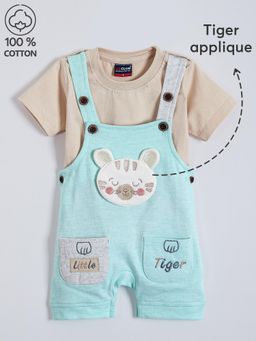 Hopscotch - 2-Pc Tiger Applique Cotton Dungaree Set