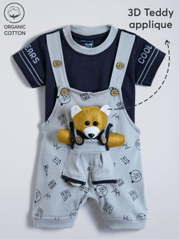 Hopscotch - 2-Pc 3D Teddy Bear Cotton Dungaree Set
